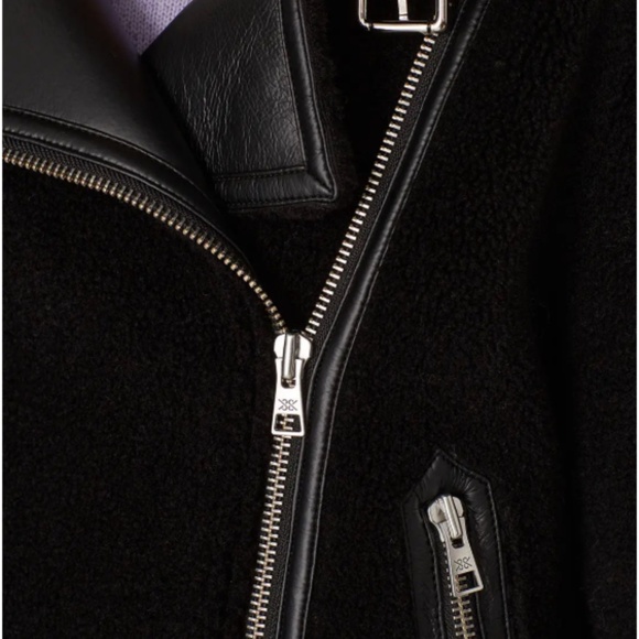 Soia & Kyo Linnea Faux Sherpa Biker Jacket Black Large ❄️ Oversized Moto Style - Picture 9 of 10
